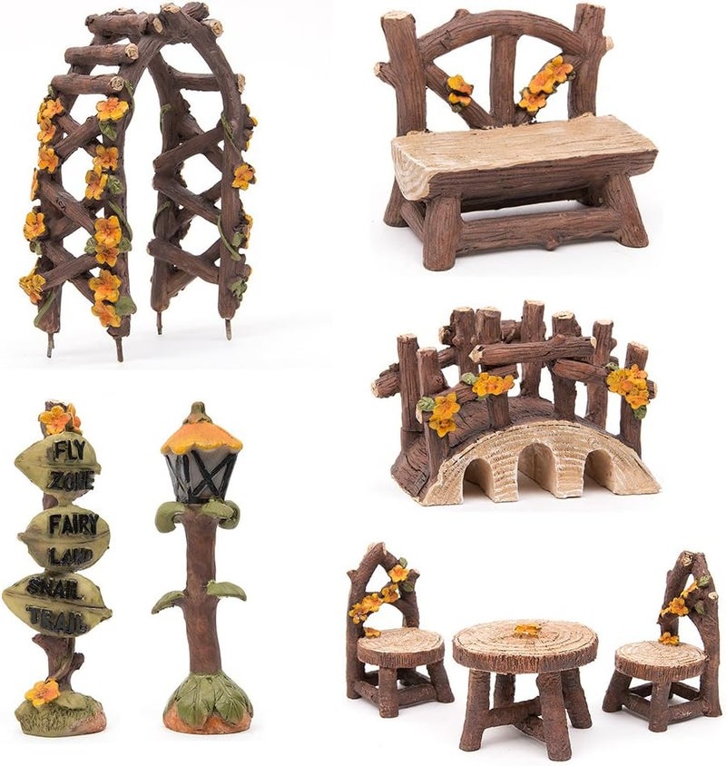 LATTOOK Store Fairy Garden Accessories, 8PCS Miniature Table and Chairs Set Fairy Garden Furniture Ornaments Kit for Home Outdoor Micro Landscape Decoration - Image 1